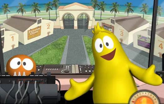A cartoon character is sitting in front of a DJ booth, playing around with a music producer program and experimenting with beatmaking techniques.