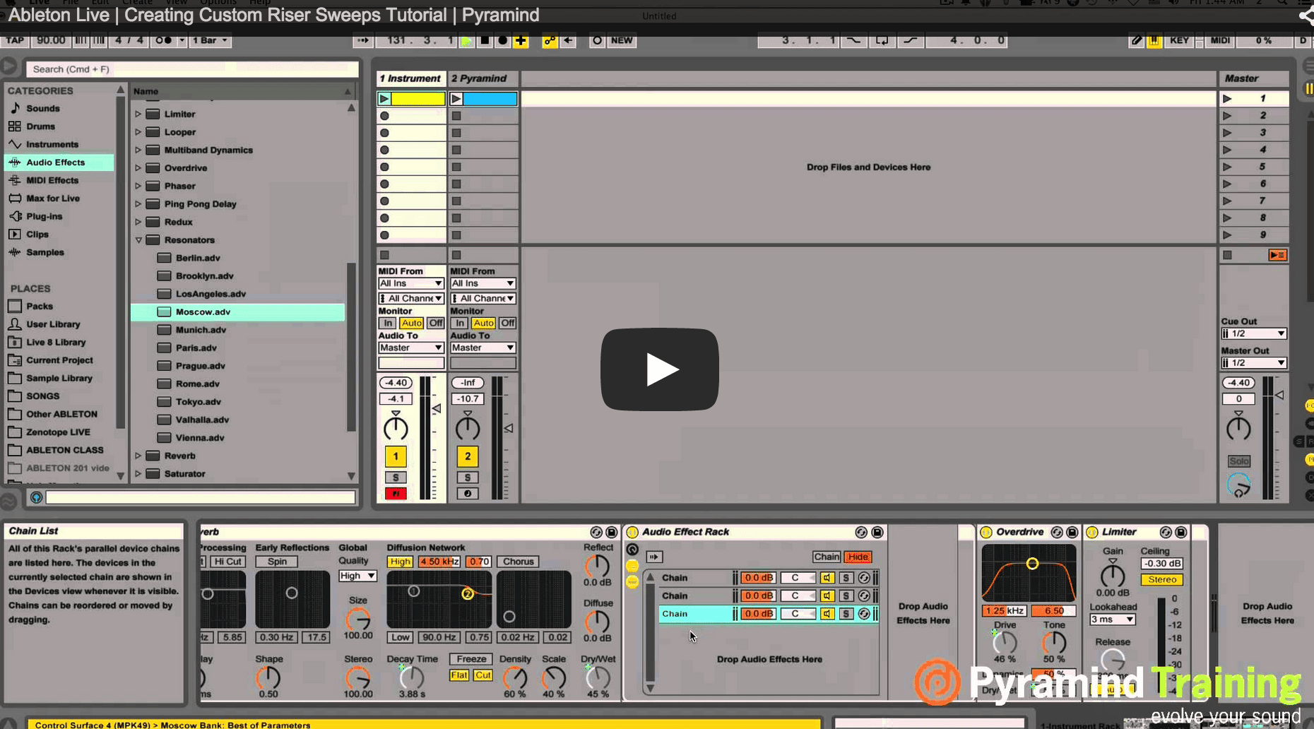 A screen shot of an Ableton Live screen showcasing music production and mixing tools.