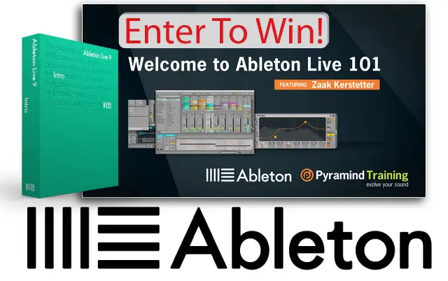 A banner advertising a free online music producer program - enter to win Ableton Live 101.