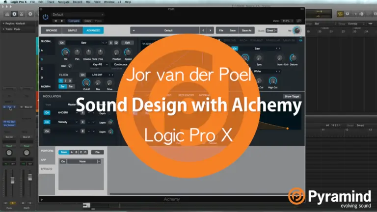 Sound design using Alchemy in Logic Pro X, a powerful music production program for mixing and mastering.