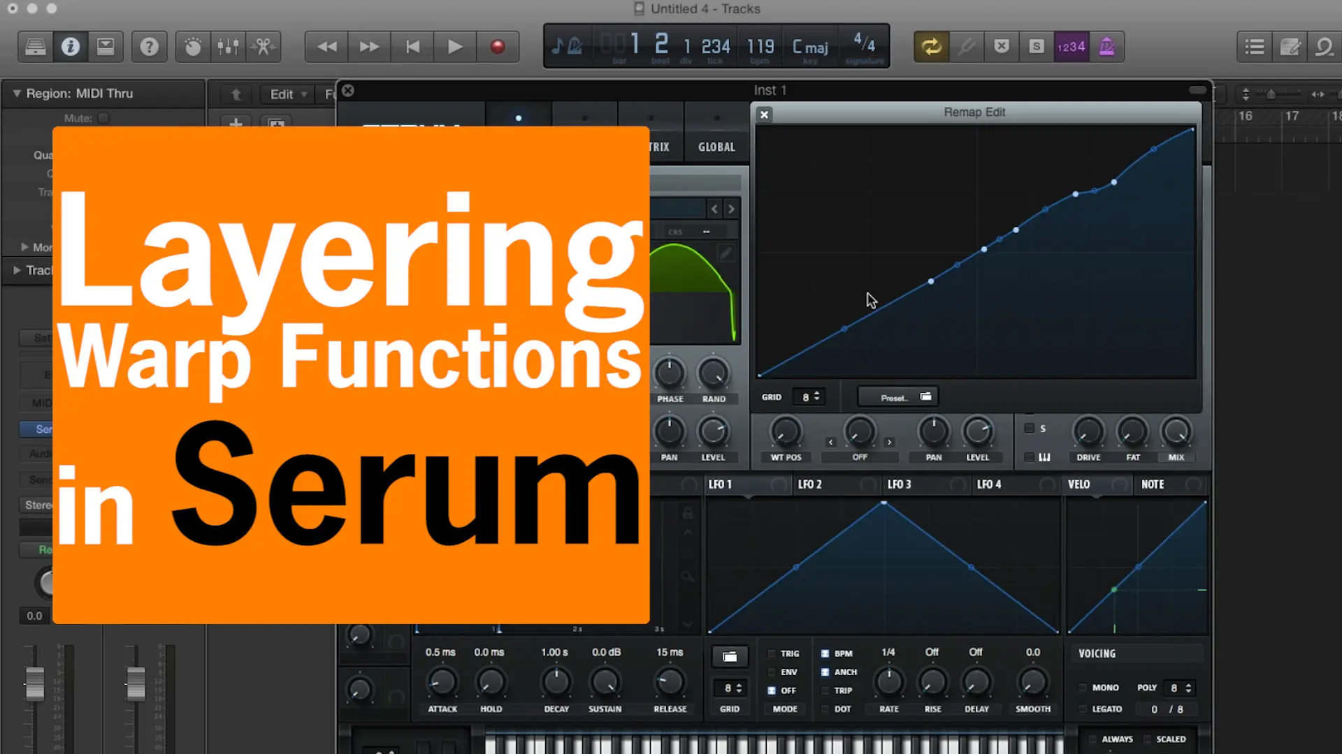 Layering warp functions in serum for music production and beatmaking.