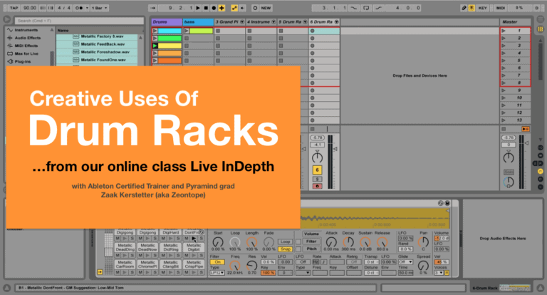 Creative uses of drum racks in music production program.