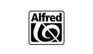 An alfred logo with a black and white design.
