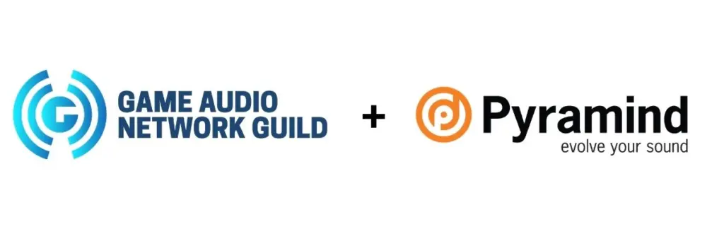 The game audio and pyramidmind network guild logos for a music producer program.