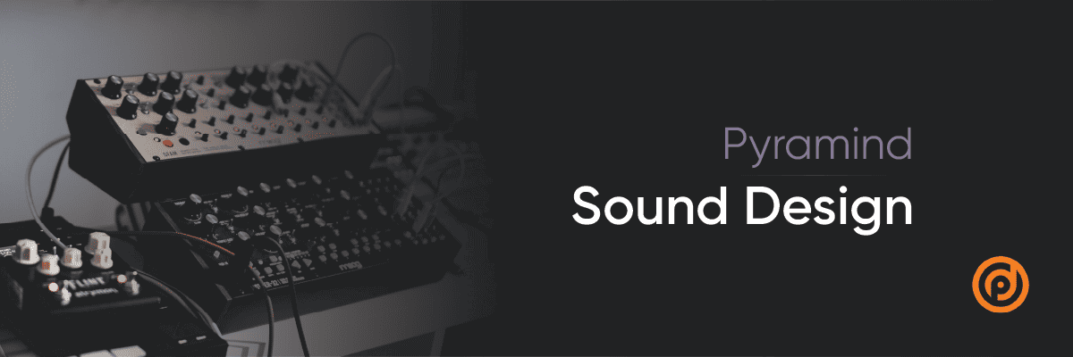 A black and white image showcasing the pyramid sound design with music production program.